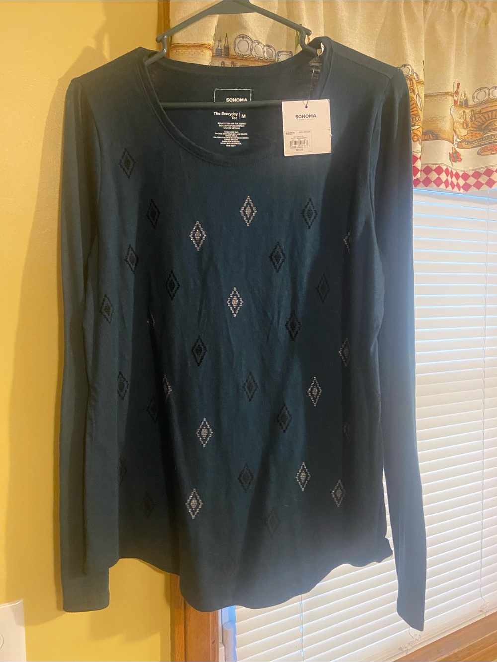 Sonoma Teal Long Sleeve Knit Top with Diamond Detail